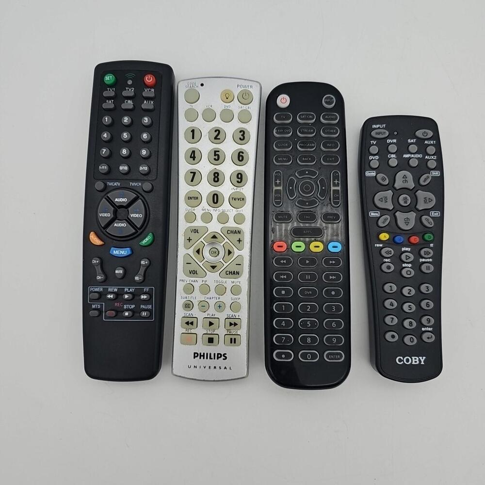 Set Of 4 Multifunction Universal Remote Controls for TV DVD VCR SAT CD AUX Works